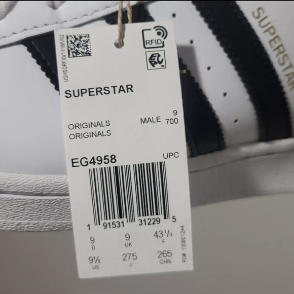 Adidas Originals Men's Superstar Shoes 9.5 White/Black EG4958 - Picture 13 of 13